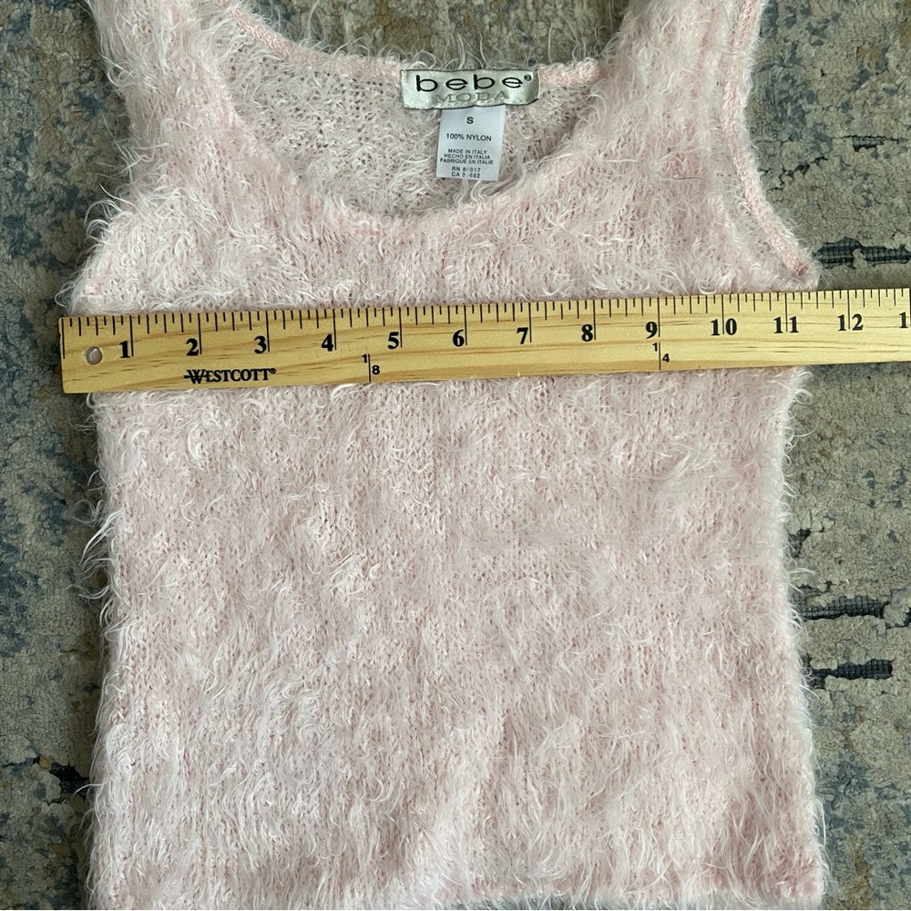 Vintage Bebe Moda Pale Pink Fur Knit Tank Top Size S Made in Italy 100% Nylon - Picture 3 of 7